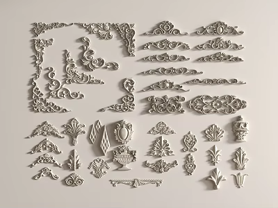 French European-style Carved Corner Flower Top Flower Carved Gypsum Line Gypsum 3d model