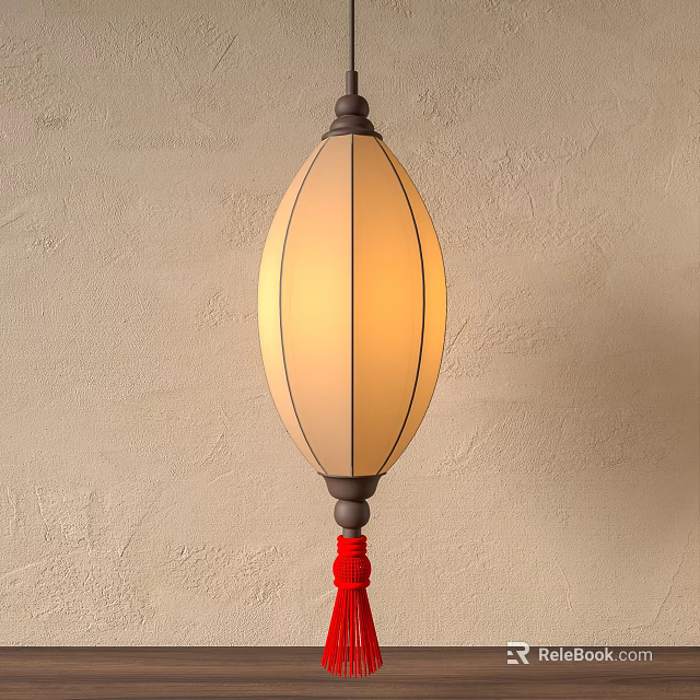 Wall Mounted Oval Lantern With Warm Glow And Red Tassel 3d model 