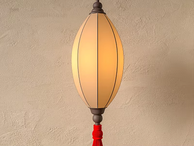 Wall Mounted Oval Lantern With Warm Glow And Red Tassel 3d model