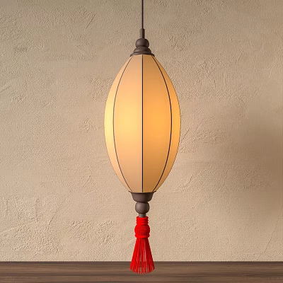Wall Mounted Oval Lantern With Warm Glow And Red Tassel 3d model