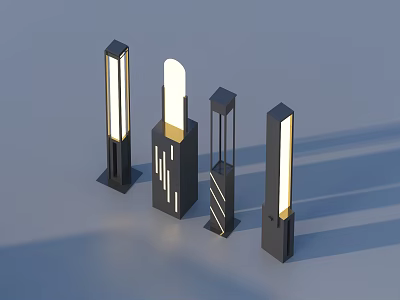 Modern Columnar Outdoor Lights With Metallic Bodies And Illuminated Sleek Bases 3d model