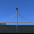 Cable Stayed Bridge Spanning River With Green Land And Road Connections 3d model