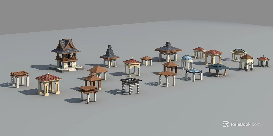 Diverse Pavilion Models Featuring Various Styles Different Shapes And Architectural Designs 3d model