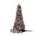 Decorated Christmas Tree With Pink And Black Ornaments Surrounded By Gift Boxes 3d model