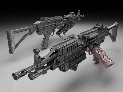 Modern Tactical Rifles With Detailed Black Design Complex Structure And Accessories 3d model