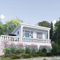 White Detached Villa with Balcony Green Trees and Surrounding Plants