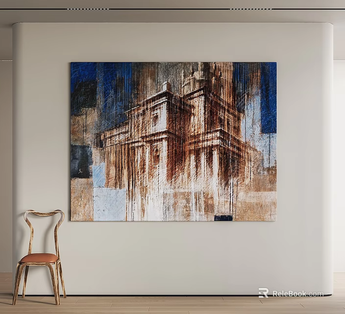 Abstract Classical Building Artwork With Blue Brown Tones On Wall Decor 3d model