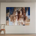 Abstract Classical Building Artwork With Blue Brown Tones On Wall Decor 3d model