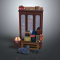 Classic Wooden Armoire Design With Glass Doors Top Storage Boxes Books And Side Decor Items