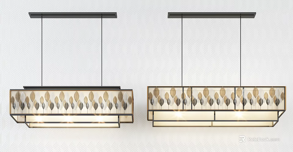 Elegant Modern Chandeliers With Leaf Patterned Design And Metal Frame Hanging 3d model