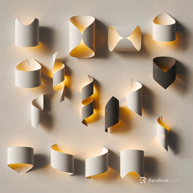 Modern Wall Lamps With Geometric Curved Shapes White Black And Warm Illuminated Light 3d model 