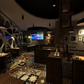 Cozy Restaurant Interior With Wooden Furniture Bohemian Carpet And Hanging Lamps