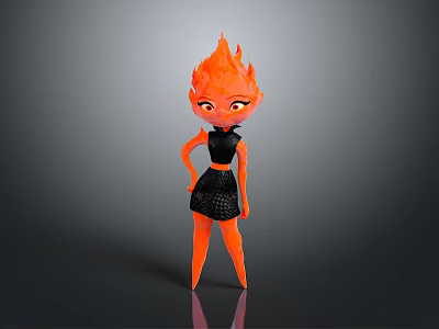Game Movie Character With Orange Flame Hair And Yellow Eyes In Black Outfit 3d model