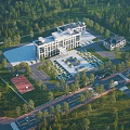 Aerial Planning Of Public Building With Central Plaza Green Areas Trees And Surrounding Roads