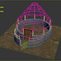 Circular Building Structure With Stone Walls Wooden Frame And Wooden Door On Earthen Ground