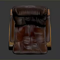 Single Brown Leather Rocking Chair with Wooden Frame and Curved Armrests