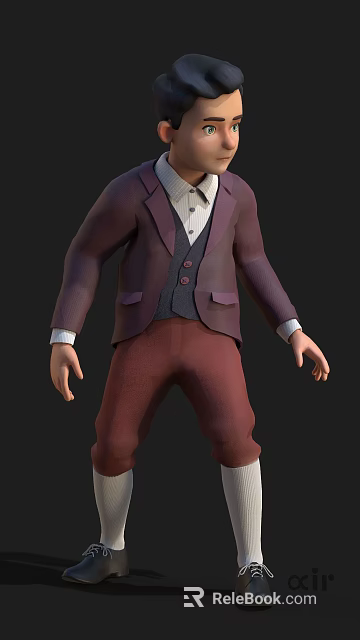 Man in Purple Suit Jacket with Vest Shirt and Brown Pants 3d model 