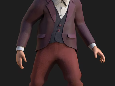 Man in Purple Suit Jacket with Vest Shirt and Brown Pants 3d model