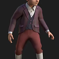 Man in Purple Suit Jacket with Vest Shirt and Brown Pants