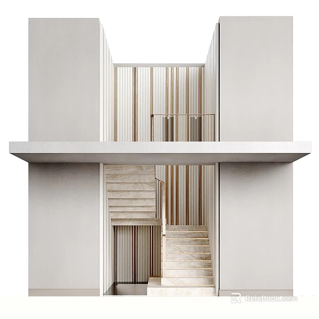 Modern Wooden Staircase Design With Handrail In Minimalist Interior Space 3d model 