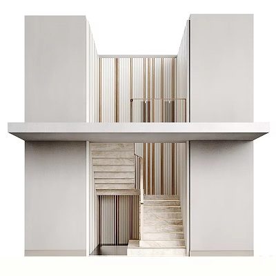 Modern Wooden Staircase Design With Handrail In Minimalist Interior Space 3d model