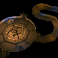 Cartoon Cave Scene With Yellow Light Crystal Rock Formations And Geometric Stone Blocks