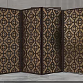 Four Panel Room Divider With Intricate Cutout Patterns And Brown Metallic Design 3d model