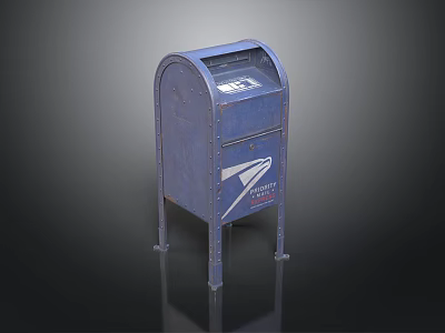 Blue Metal USPS Mailbox With Mail Slot Classic Design And Standing Legs 3d model