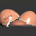 Hatching Animal Egg with 666 Numbers on Cracked Shell and Orange Interior on Transparent Base 3d model