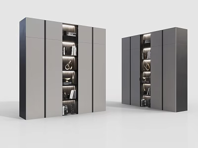 Modern Sleek Bookcase Design With Layered Shelves And Built in Lighting 3d model