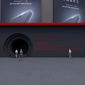 Modern Exhibition Entrance Design With Red Frame Black Background And Stylish Text Elements 3d model
