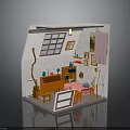 Colorful Furniture In Miniature Room With Piano Bookshelf Chair Table And Easel