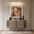 Modern Entryway Console Table With Wooden Drawers Metal Legs And Hanging Painting