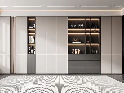 Elegant Modern Wine Cabinet With White Gray Finish LED Strip Lights And Layered Glass Doors 3d model