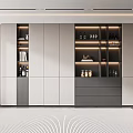 Elegant Modern Wine Cabinet With White Gray Finish LED Strip Lights And Layered Glass Doors