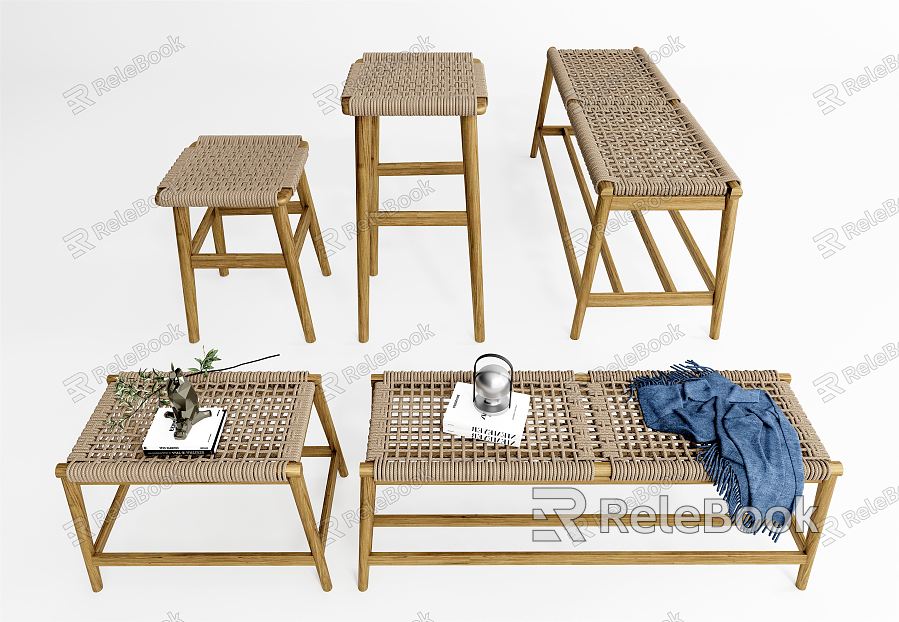 Nordic Stool Stool Rattan Long Bench model