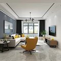 Modern Minimalist Living Dining Room Interior With White Brick Wall TV And Wooden Stand