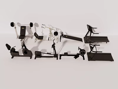 Home Gym Fitness Equipment With Treadmills Dumbbells Exercise Benches And Rowing Machines 3d model