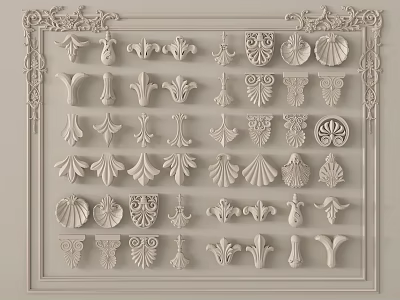 Intricate Carved Ornaments With Various Floral Shell And Leaf Patterns For Interior Decoration 3d model