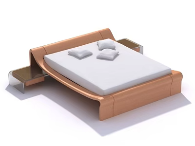 Modern Double Bed With Copper Frame White Mattress Two Pillows And Bedside Tables 3d model