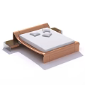 Modern Double Bed With Copper Frame White Mattress Two Pillows And Bedside Tables