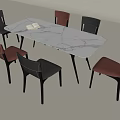 Light Luxury Rock Plate Dining Table and Chair Rectangular Marble Dining Table Solid Wood Backrest Dining Chair 3d model
