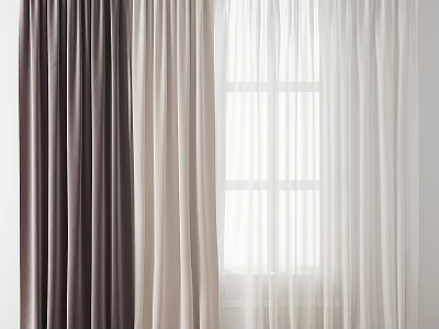 Modern Curtains in Brown Beige White with Sheer Layers for Window Natural Light 3d model