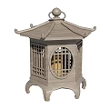 Traditional Wooden Candle Lamp With Pagoda Top And Grille Window Design