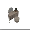 Elegant Modern Dressing Table With Gold Frame Gray Top Round Mirror And Beige Stool 3d model