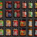 Assorted Bottled Food Sauces in Glass Jars with Various Flavors and Labels