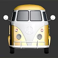 Yellow And White Vintage Volkswagen Van Model Car With Shiny Reflection