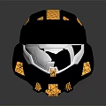 Sleek Futuristic Black Helmet With Yellow Accents Metallic Finish And Geometric Design