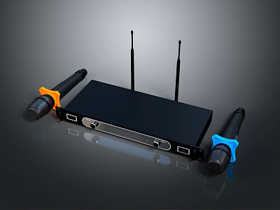 Wireless Microphone Receiver With Dual Antennas And Orange Blue Handle Microphones 3d model