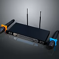 Wireless Microphone Receiver With Dual Antennas And Orange Blue Handle Microphones